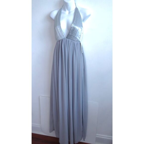 Tobi Dresses & Skirts - Tobi Women's Silver Pleated Low V Halter Empire Maxi dress Sz XS NWT 168